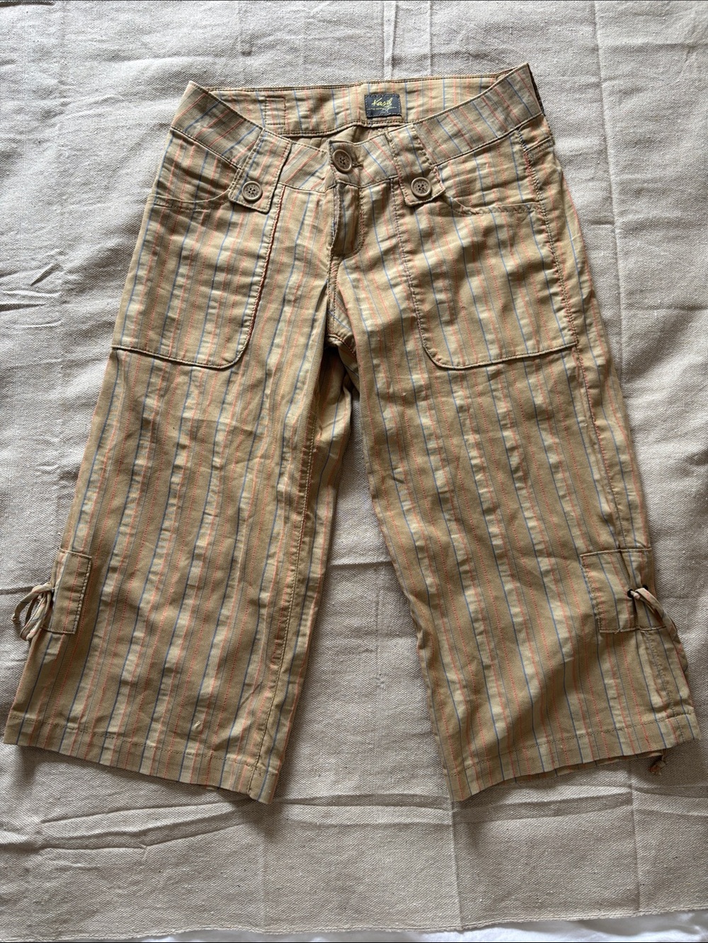 Kasil Striped Cargo Capris in Beige with Pastel Accents 26
